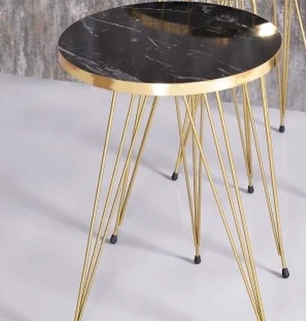 (1 Piece) Black Marble Look With Gold Metal Legs Round Home Essential 1 Piece Coffee Table