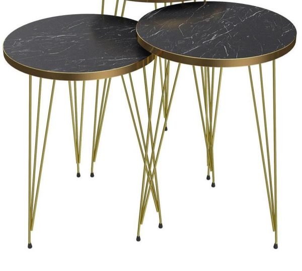 (1 Piece) Black Marble Look With Gold Metal Legs Round Home Essential 1 Piece Coffee Table