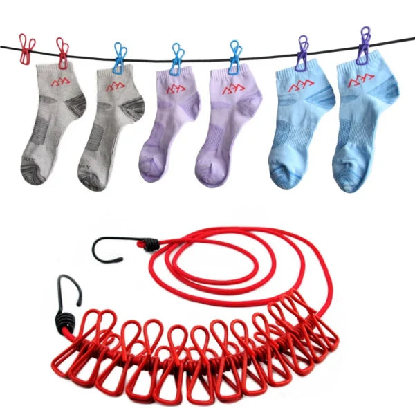 Windproof Hanging Rope for Clothes – 12 Clip Drying Line