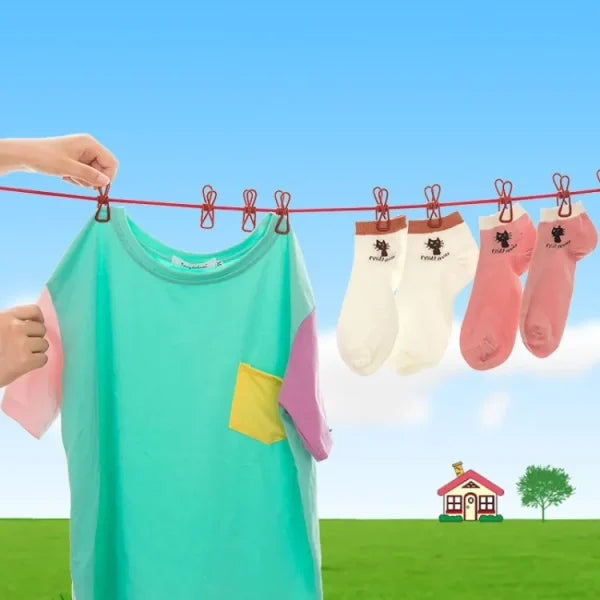Windproof Hanging Rope for Clothes – 12 Clip Drying Line