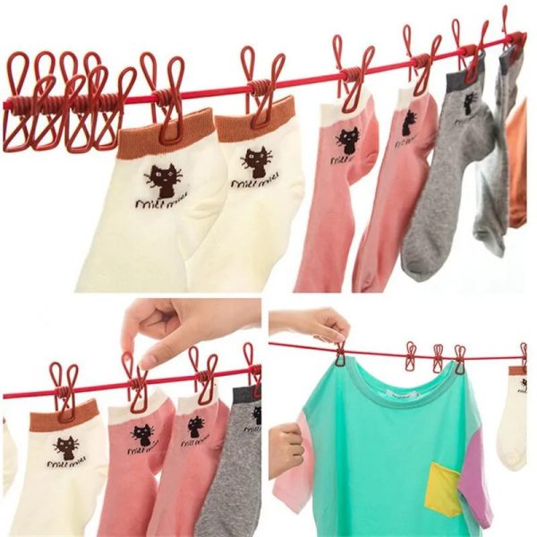 Windproof Hanging Rope for Clothes – 12 Clip Drying Line
