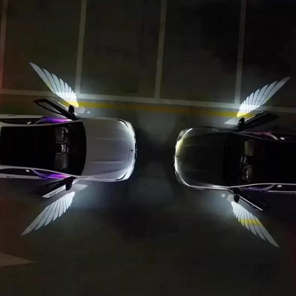 2 Pc Universal Car Rearview Mirror Side Led Angel Wing Light Dynamic Projection Lamp